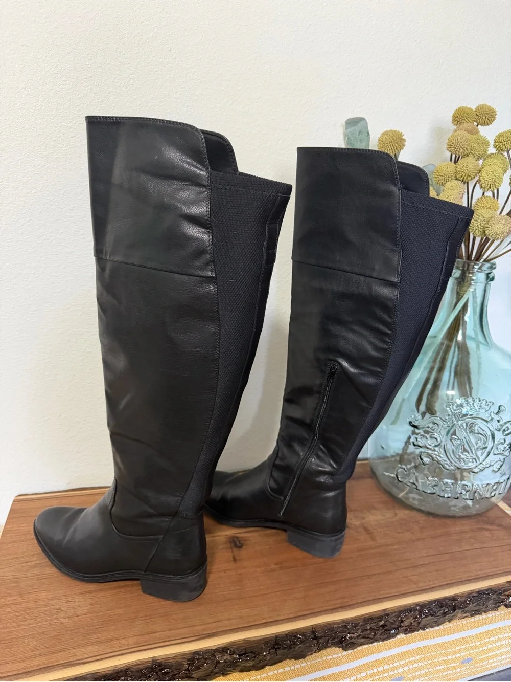 BareTraps Black Women's Knee-High Wide Calf Riding Boots - Classic Leather
